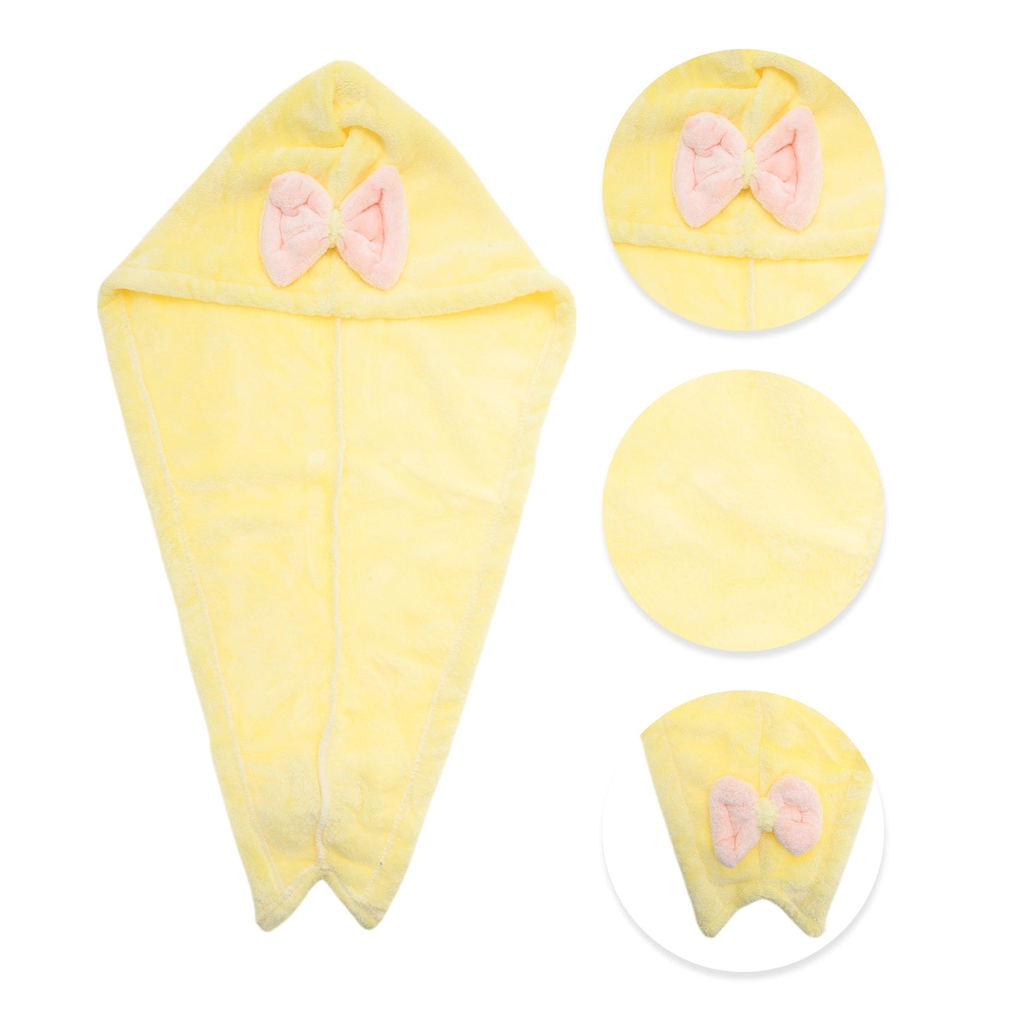 1 Pc Water-absorbent Double Bow Hair Drying Towel for Bathroom Yellow