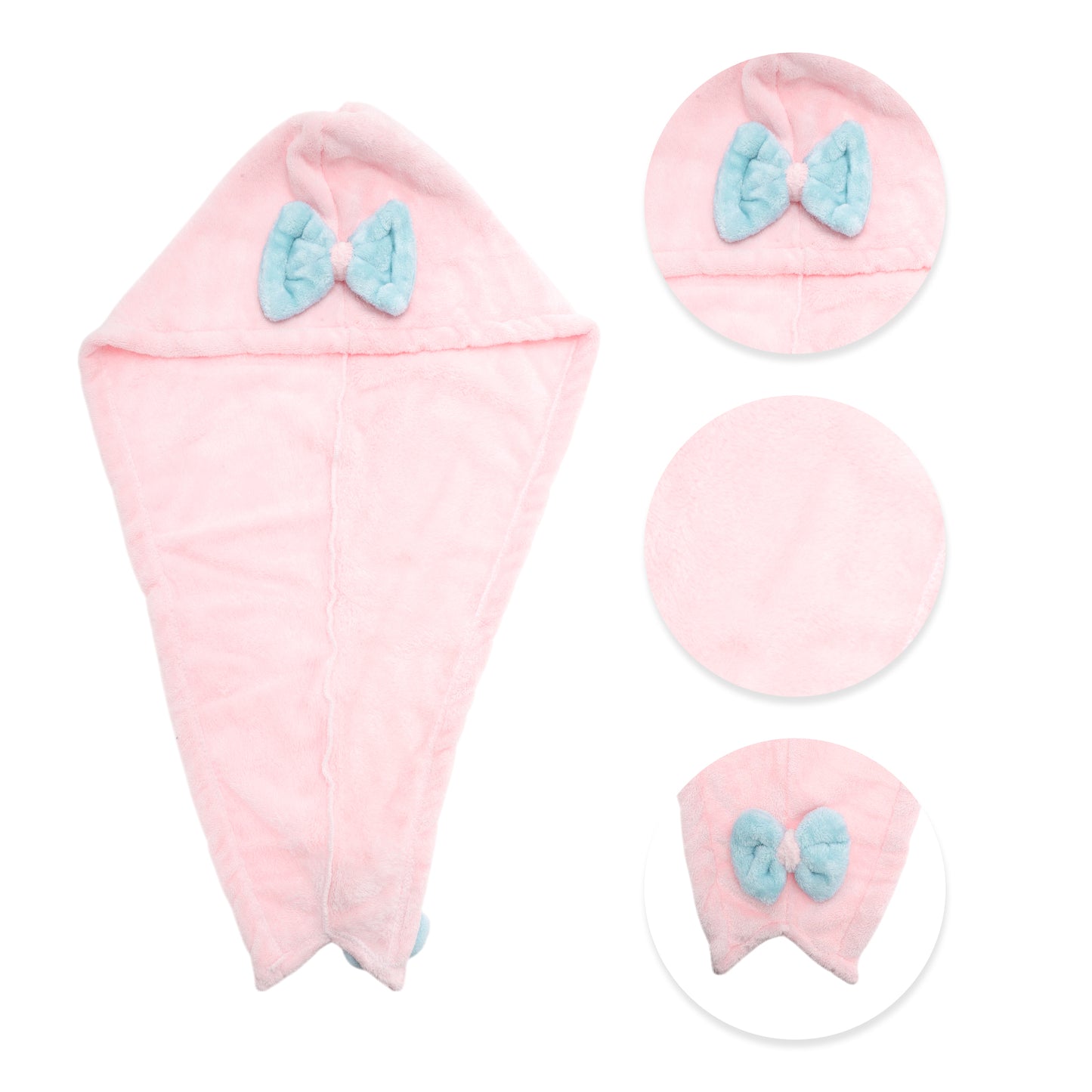 1 Pc Water-absorbent Double Bow Hair Drying Towel for Bathroom Pink