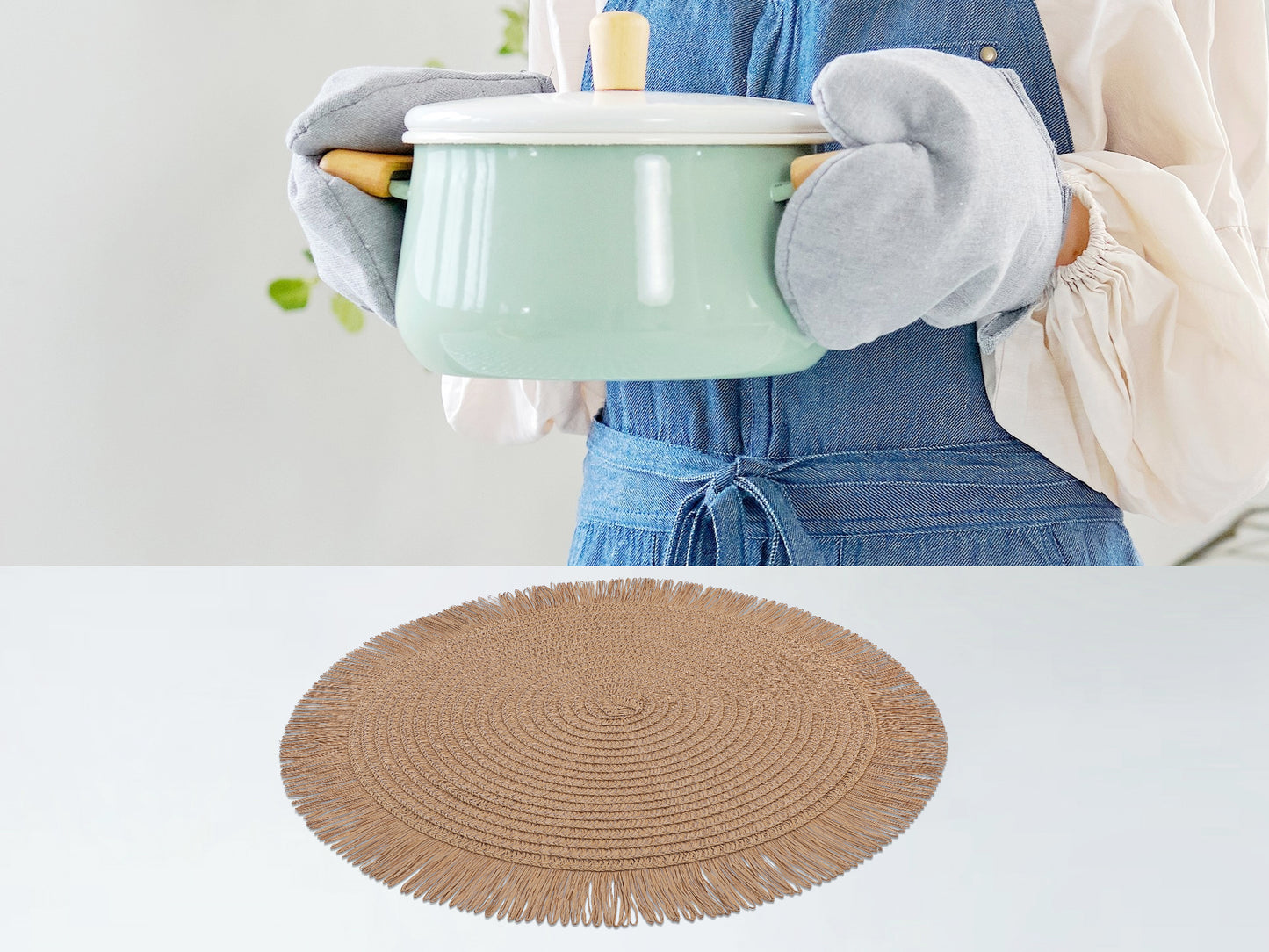 Rustic Placemats Set of 6 Tassel for Dining Table Decor Wipe Clean 15*15in