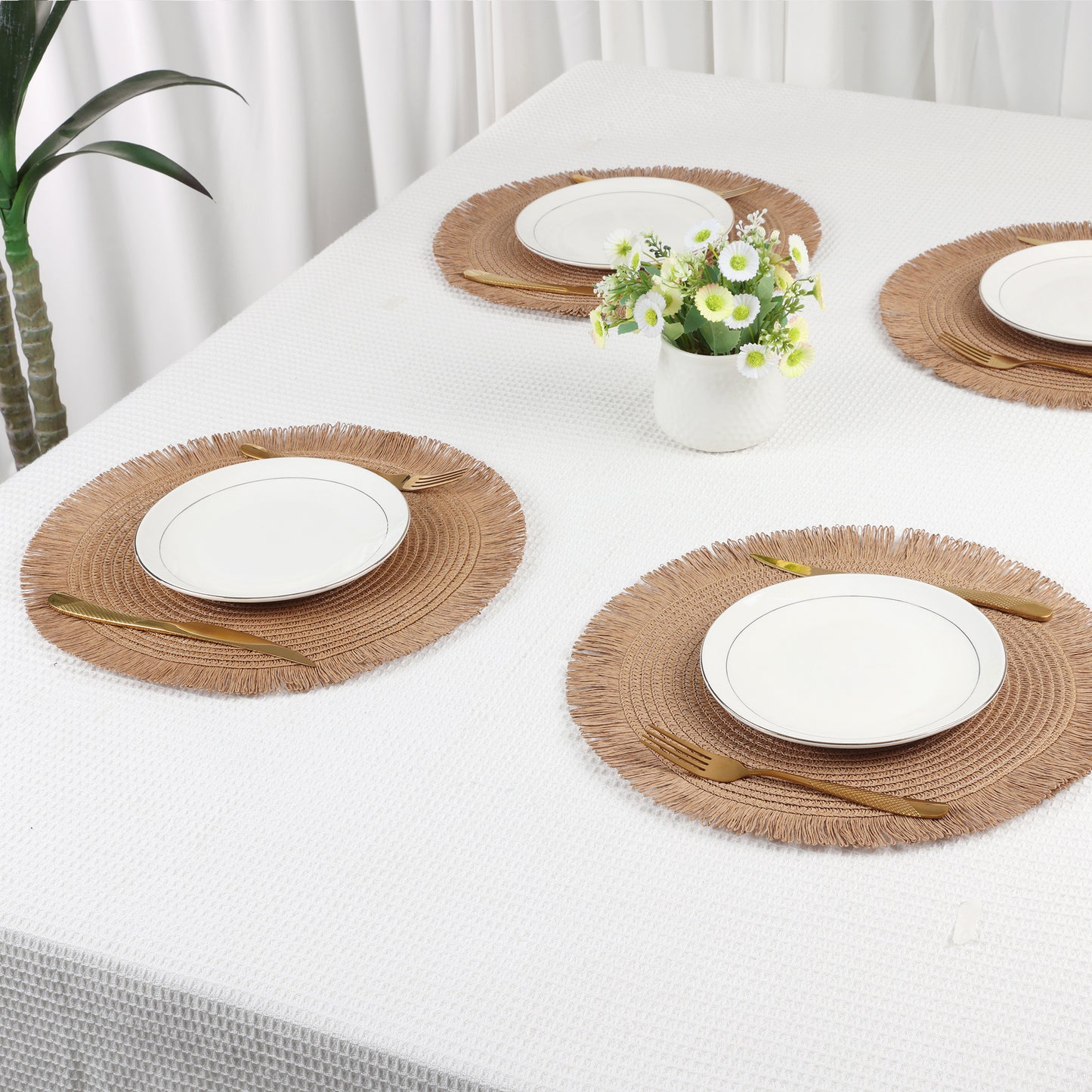 Rustic Placemats Set of 6 Tassel for Dining Table Decor Wipe Clean 15*15in