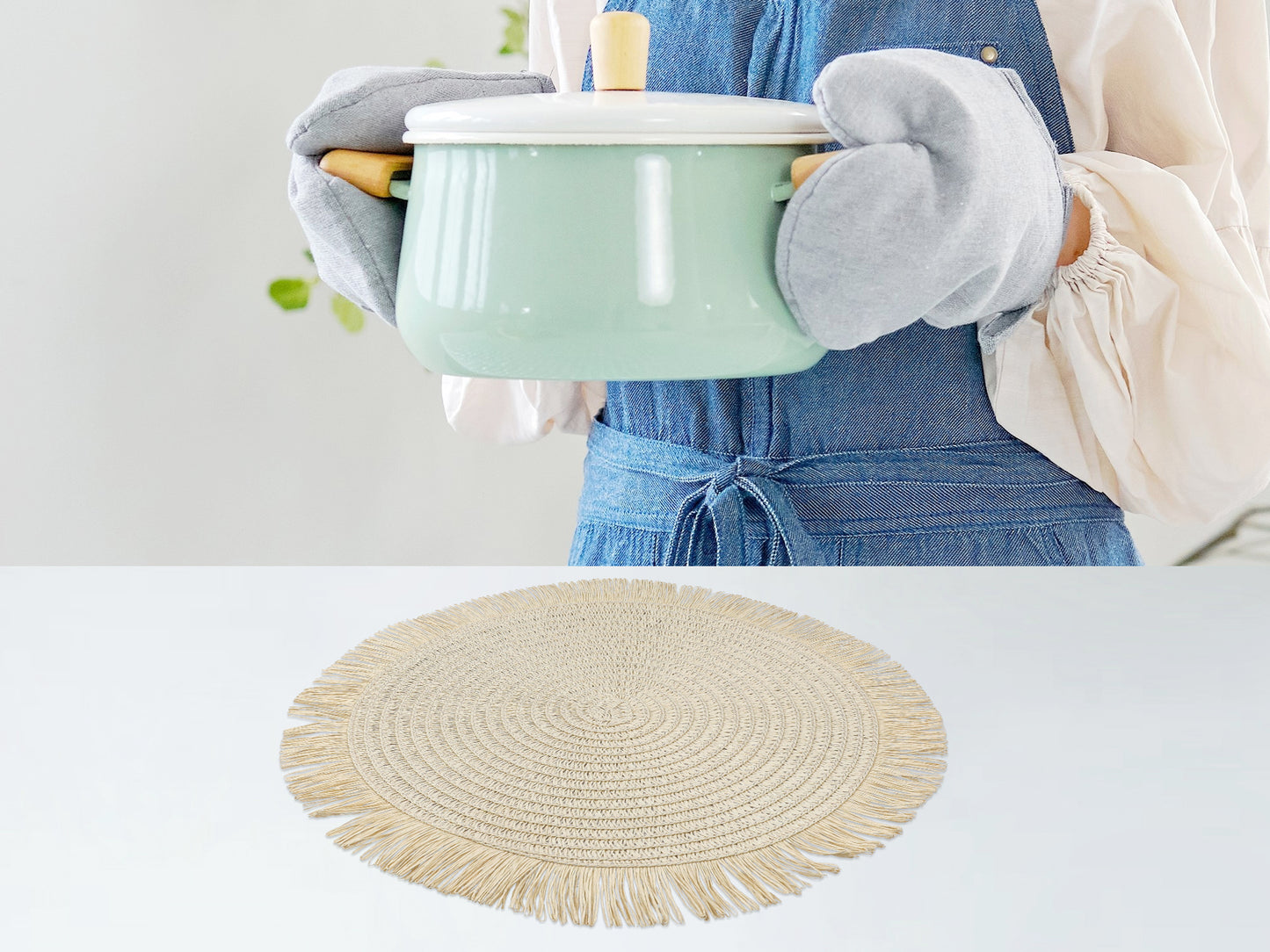 Rustic Placemats Set of 6 Tassel for Dining Table Decor Wipe Clean 15*15in