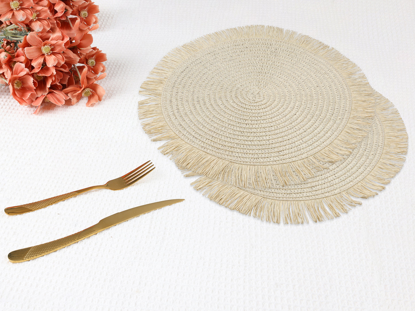 Rustic Placemats Set of 6 Tassel for Dining Table Decor Wipe Clean 15*15in