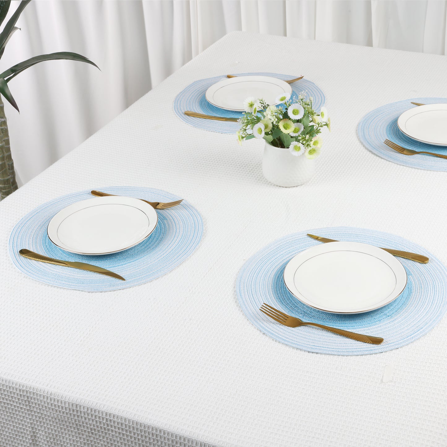 Placemats Set of 6 Rattan for Dining Table Decor Indoor Outdoor Kitchen Wipe Clean 14*14in