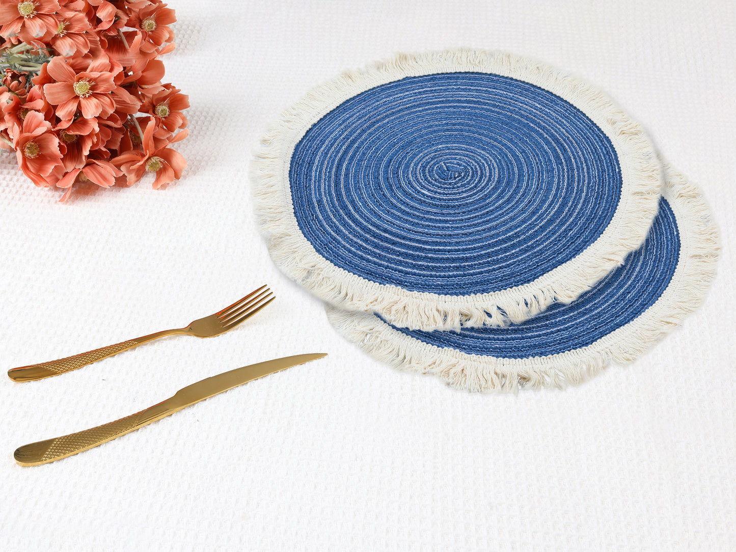 Rustic Placemats Set of 6 Round Rattan for Dining Table Decor Wipe Clean 15*15in