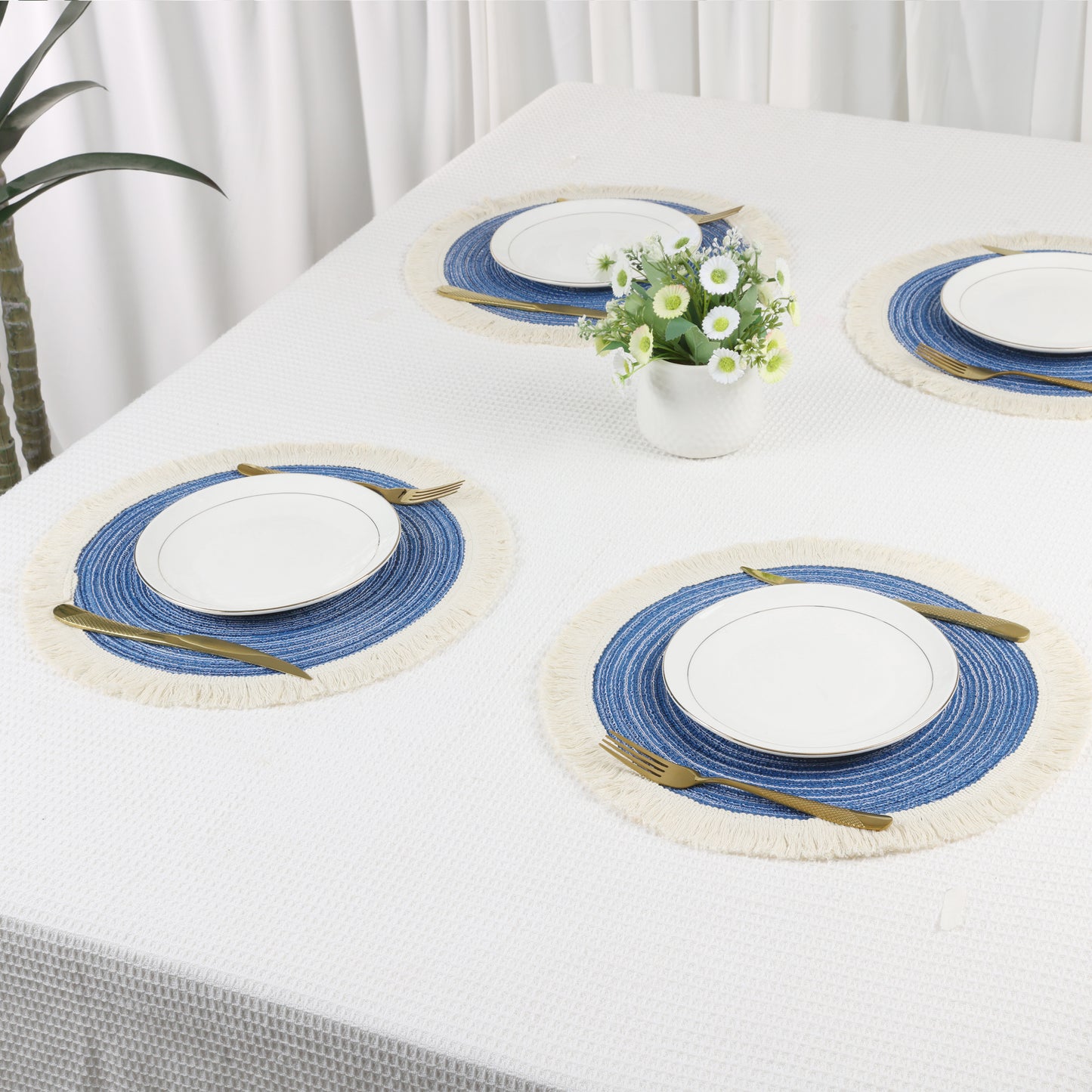 Rustic Placemats Set of 6 Round Rattan for Dining Table Decor Wipe Clean 15*15in