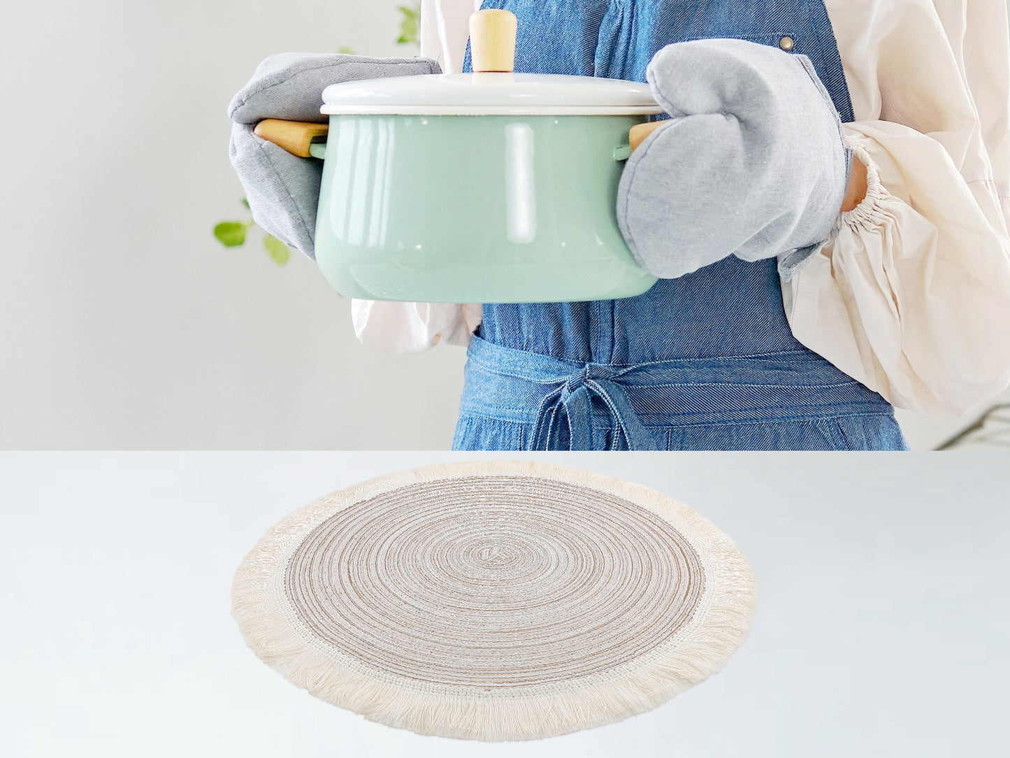 Rustic Placemats Set of 6 Round Rattan for Dining Table Decor Wipe Clean 15*15in