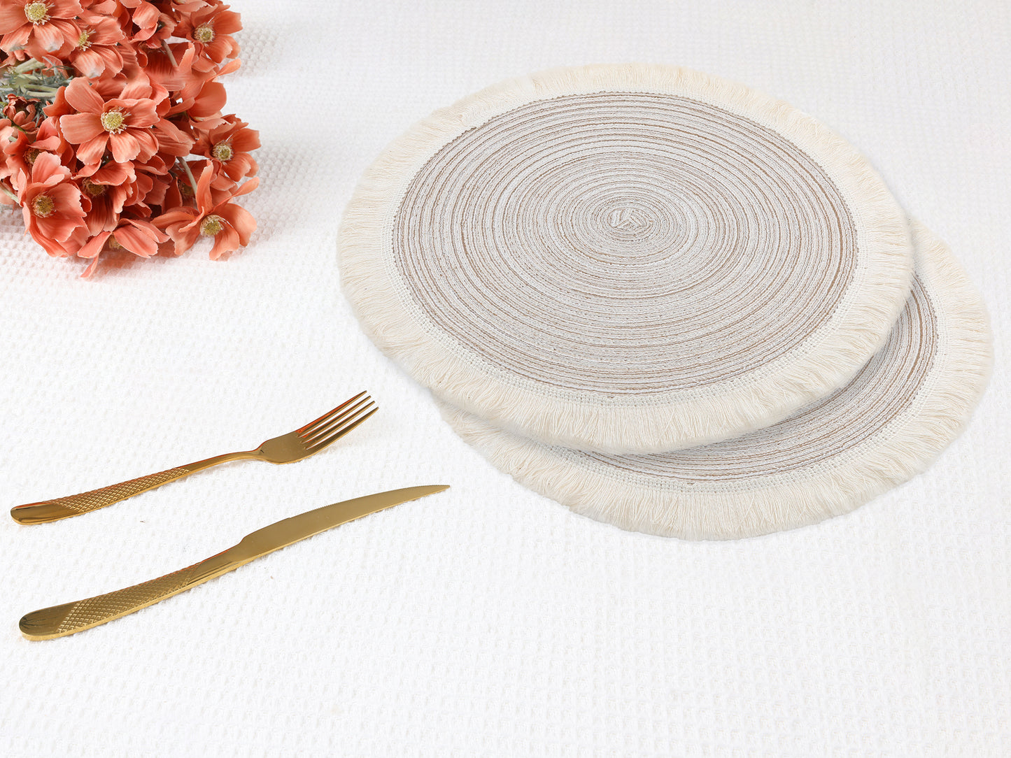 Rustic Placemats Set of 6 Round Rattan for Dining Table Decor Wipe Clean 15*15in
