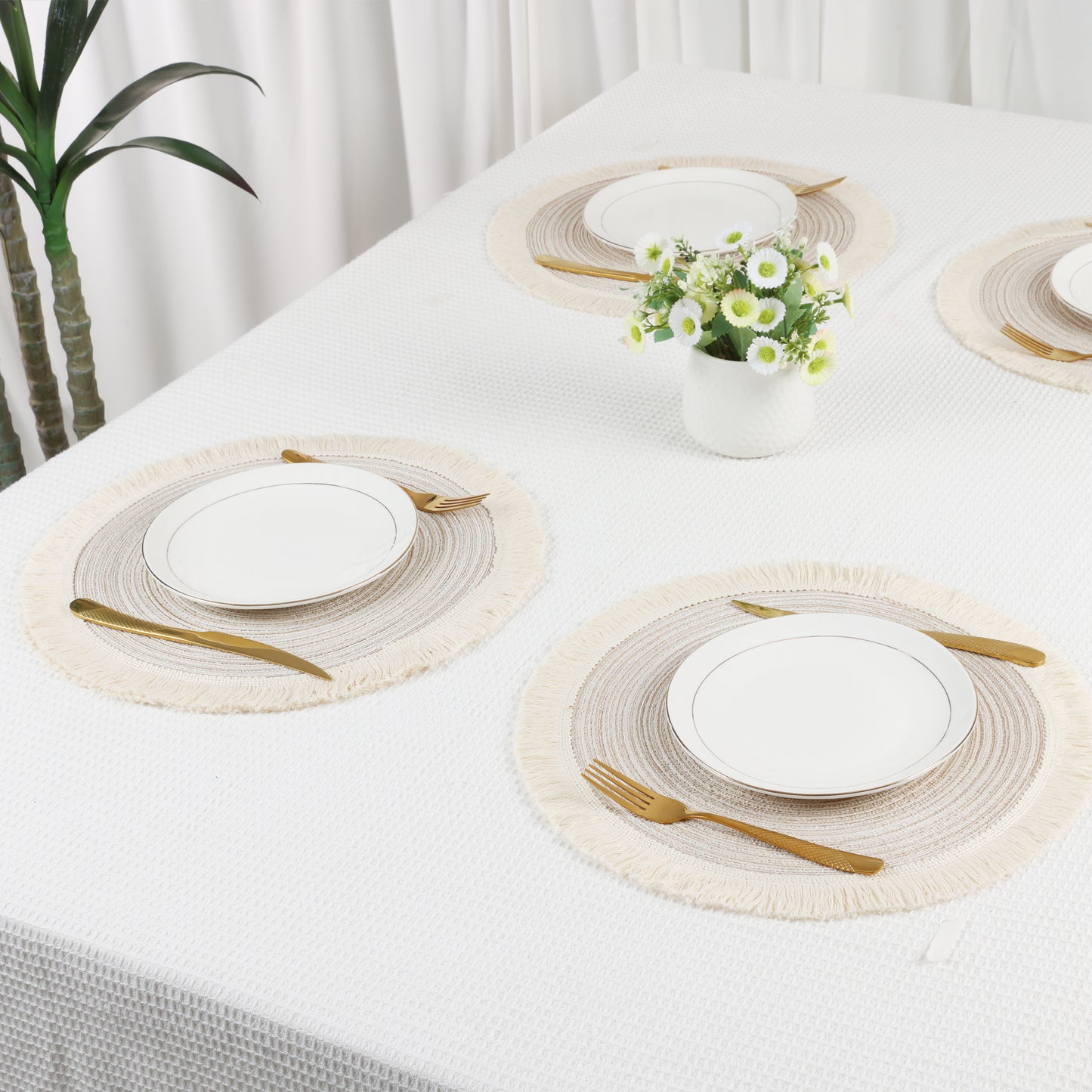 Rustic Placemats Set of 6 Round Rattan for Dining Table Decor Wipe Clean 15*15in