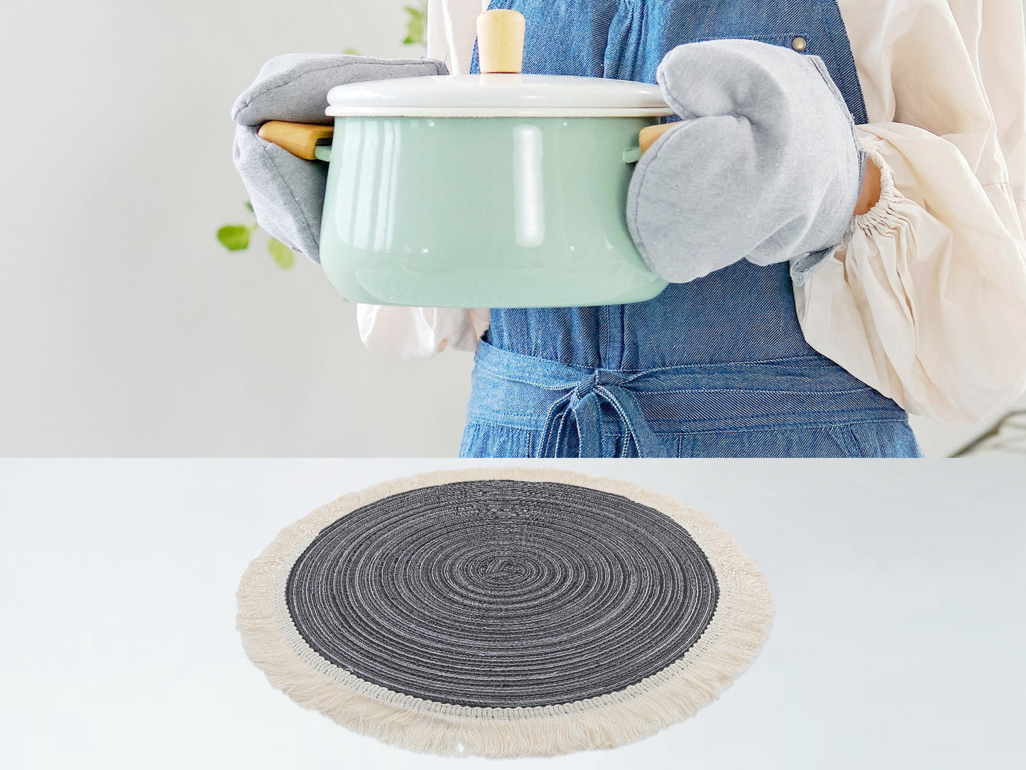 Rustic Placemats Set of 6 Round Rattan for Dining Table Decor Wipe Clean 15*15in