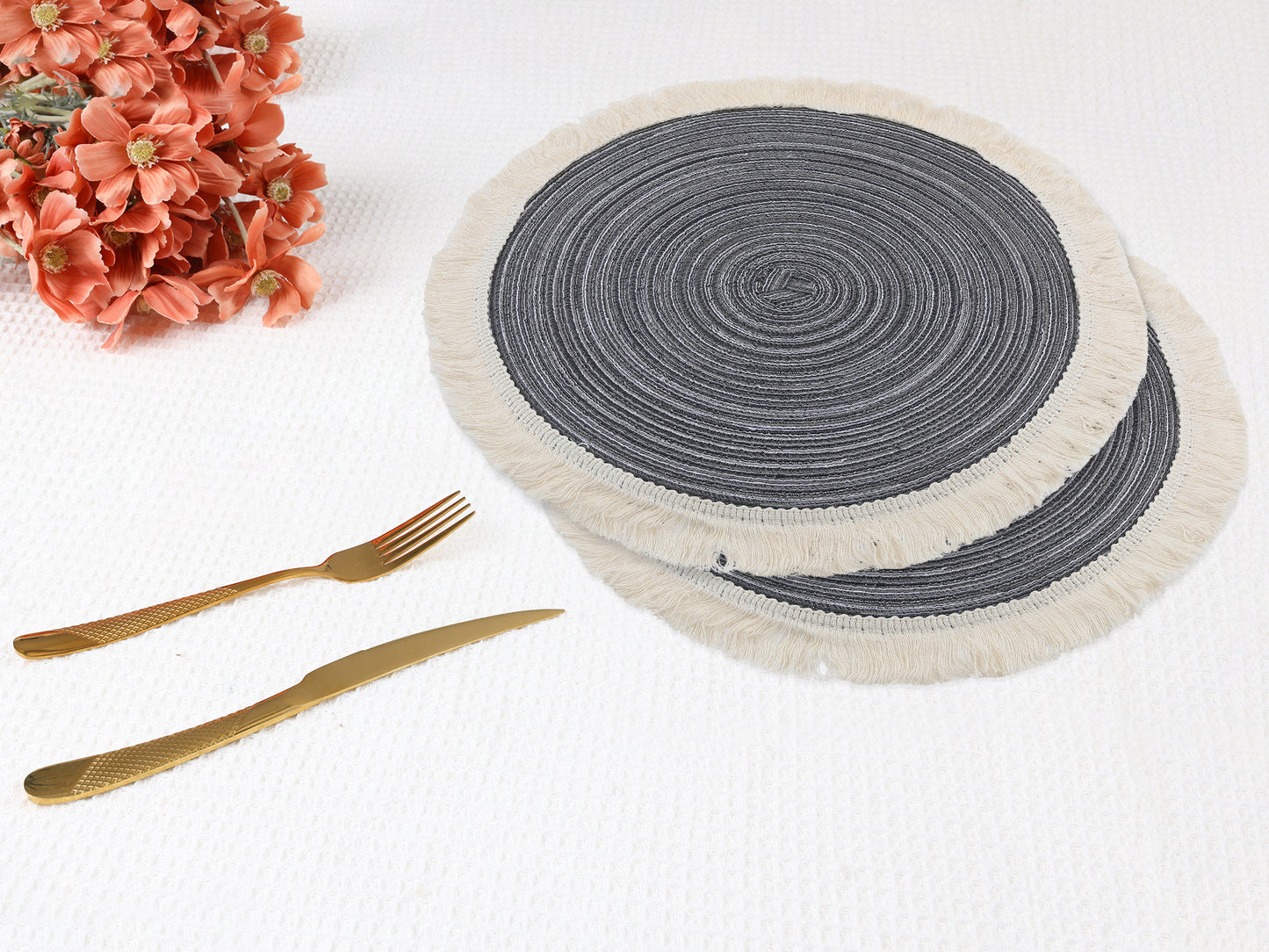 Rustic Placemats Set of 6 Round Rattan for Dining Table Decor Wipe Clean 15*15in