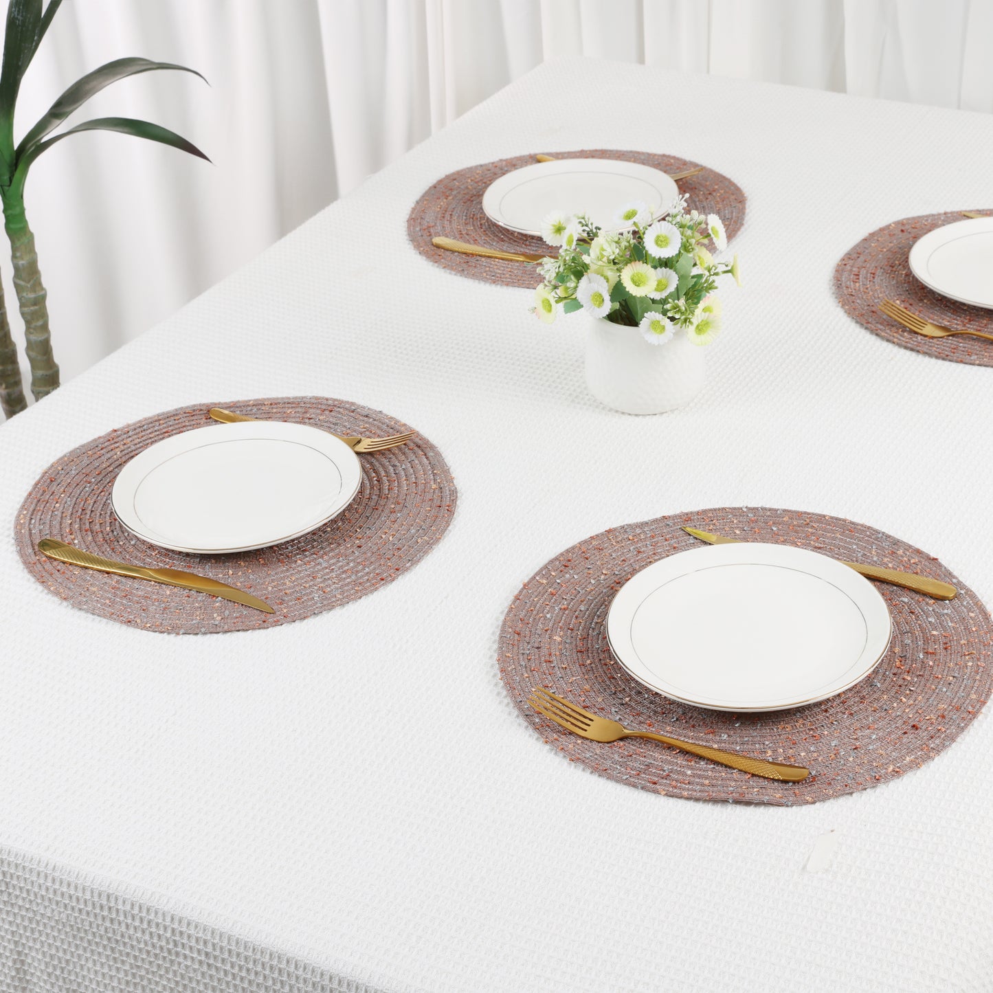 Rustic Placemats Set of 6 Round for Dining Table Decor Wipe Clean 15*15in