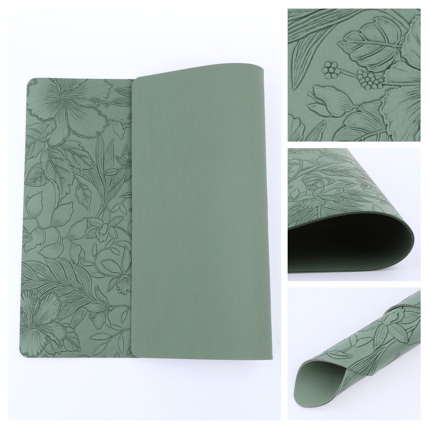 Set of 6 Faux Leather Flower Placemats for Kitchen Dining Table Decor Washable Wipeable 18*12in