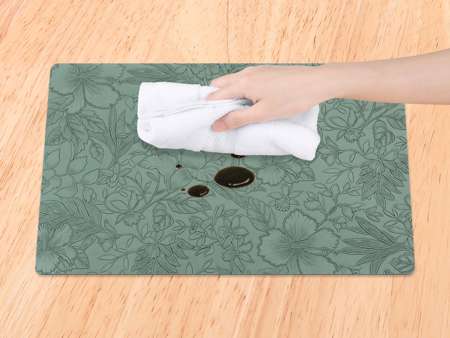 Set of 6 Faux Leather Flower Placemats for Kitchen Dining Table Decor Washable Wipeable 18*12in