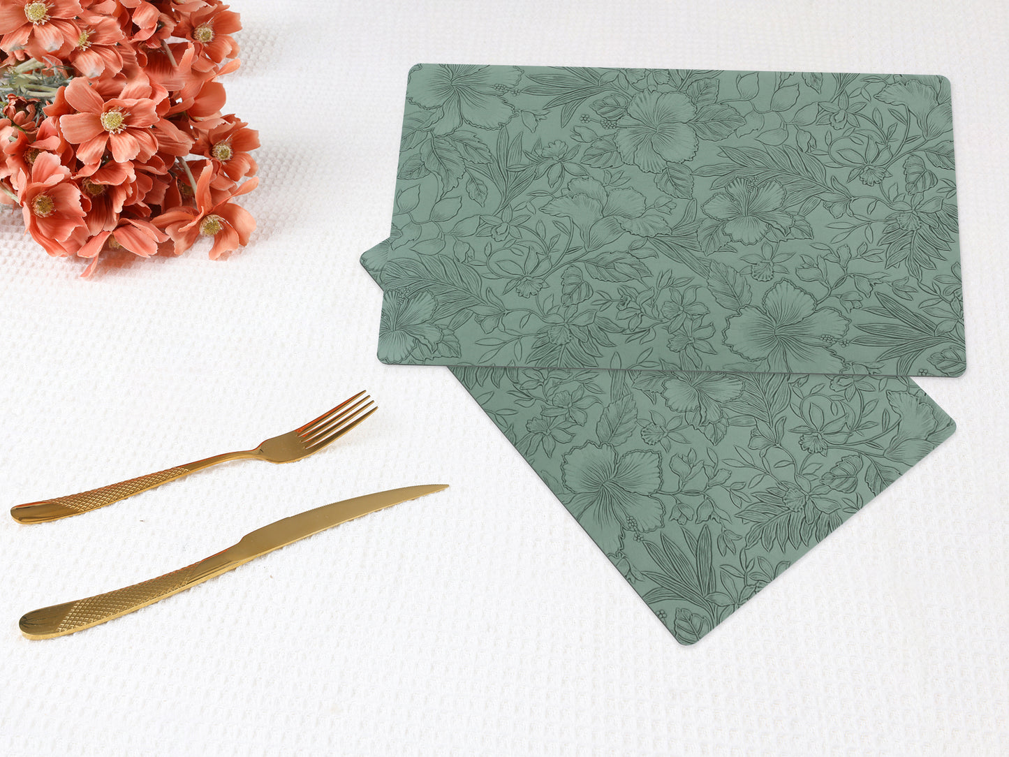 Set of 6 Faux Leather Flower Placemats for Kitchen Dining Table Decor Washable Wipeable 18*12in