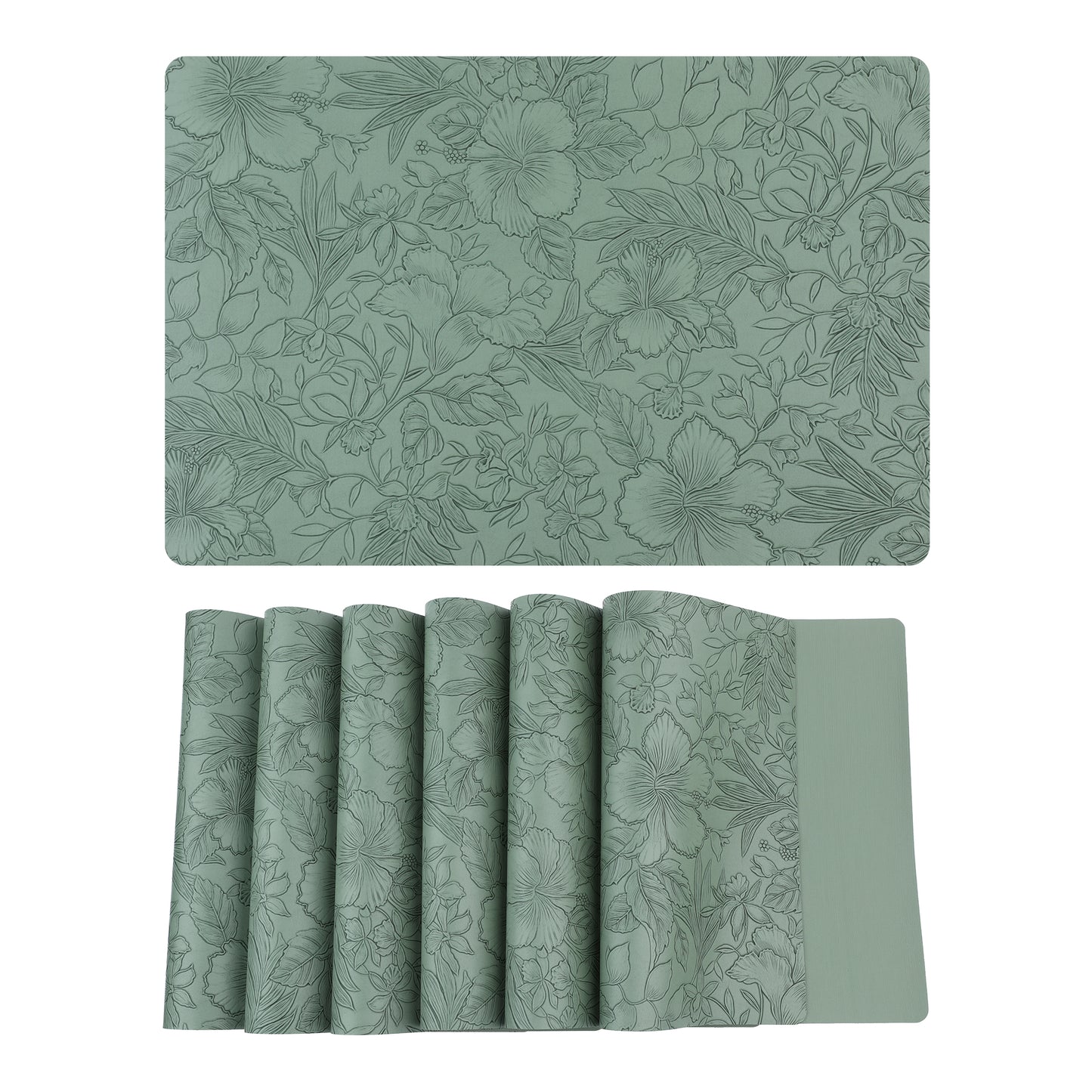 Set of 6 Faux Leather Flower Placemats for Kitchen Dining Table Decor Washable Wipeable 18*12in