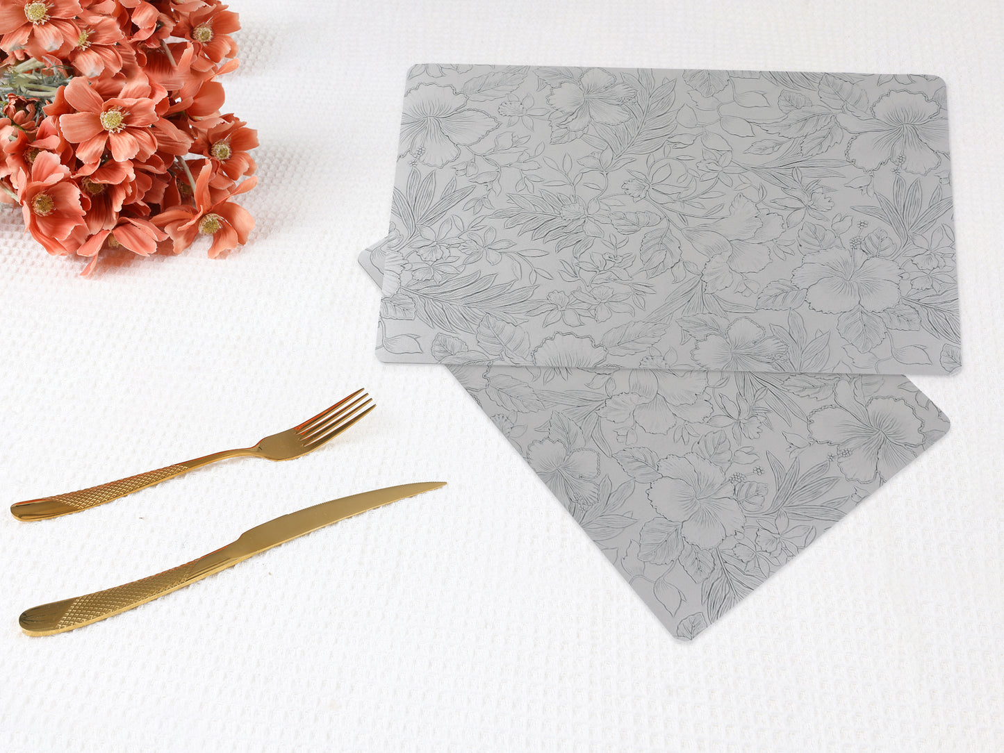 Set of 6 Faux Leather Flower Placemats for Kitchen Dining Table Decor Washable Wipeable 18*12in