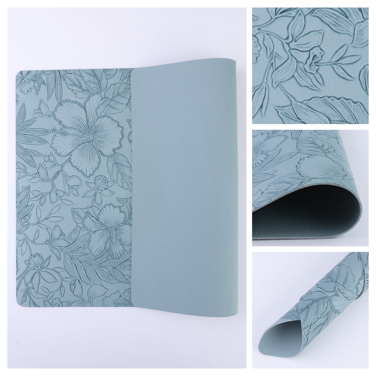 Set of 6 Faux Leather Flower Placemats for Kitchen Dining Table Decor Washable Wipeable 18*12in