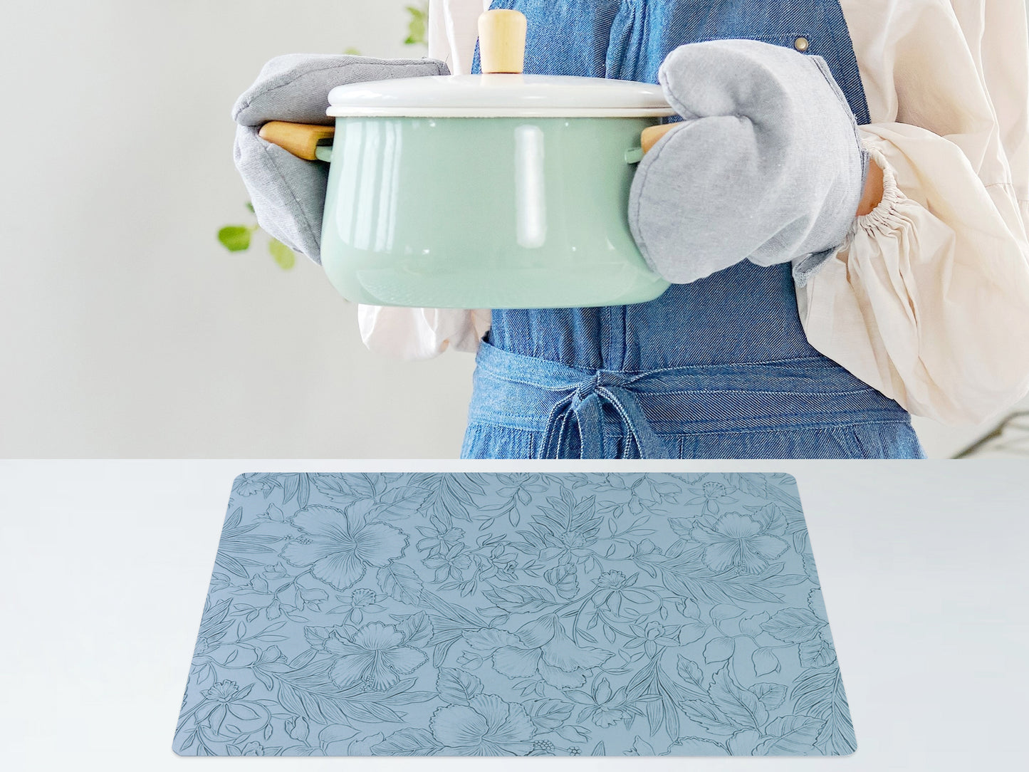 Set of 6 Faux Leather Flower Placemats for Kitchen Dining Table Decor Washable Wipeable 18*12in