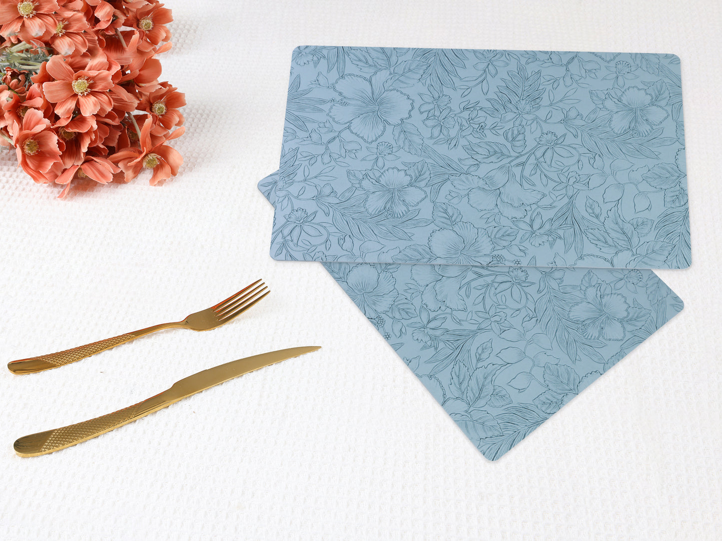 Set of 6 Faux Leather Flower Placemats for Kitchen Dining Table Decor Washable Wipeable 18*12in