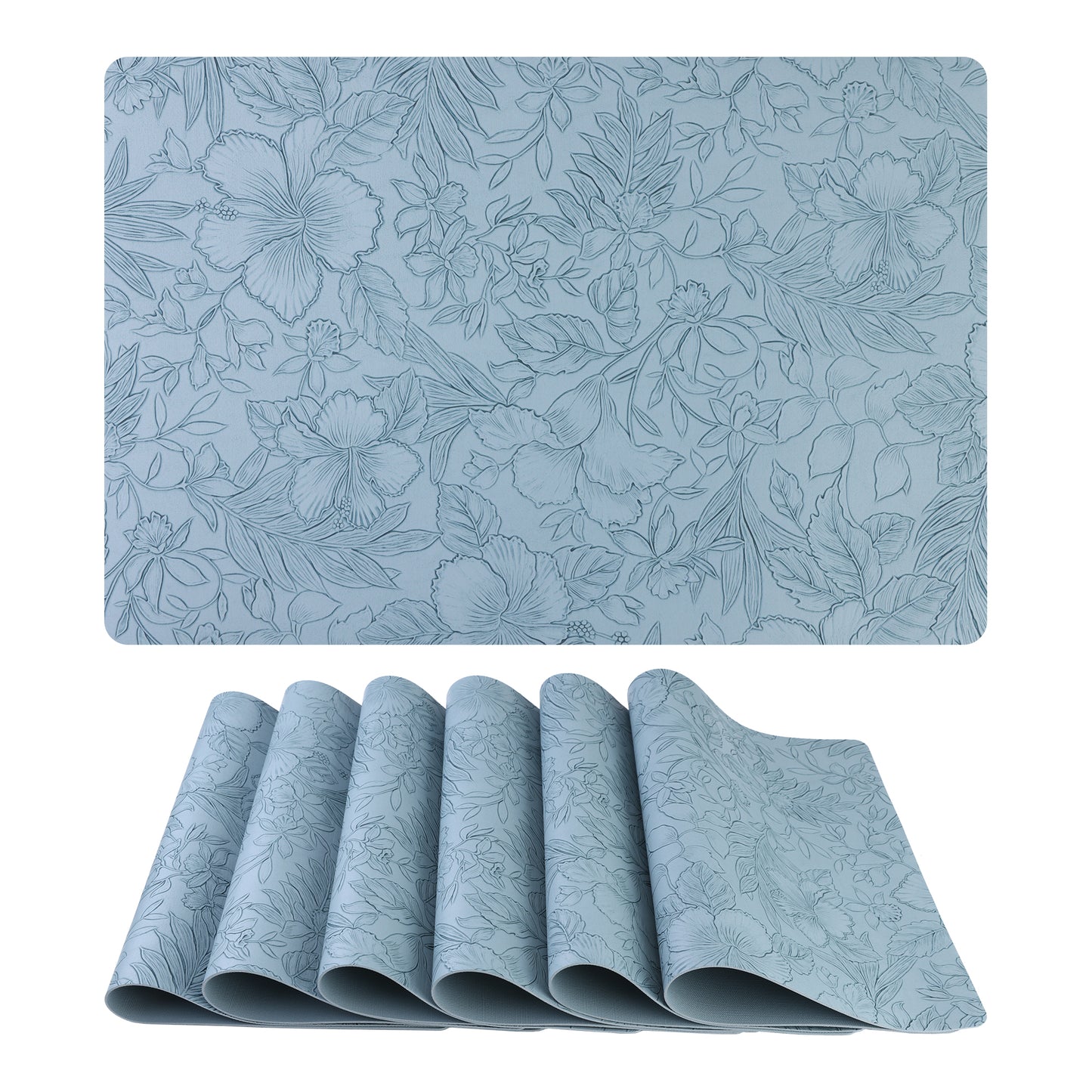 Set of 6 Faux Leather Flower Placemats for Kitchen Dining Table Decor Washable Wipeable 18*12in