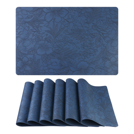 Set of 6 Faux Leather Flower Placemats for Kitchen Dining Table Decor Washable Wipeable 18*12in