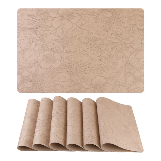 Set of 6 Faux Leather Flower Placemats for Kitchen Dining Table Decor Washable Wipeable 18*12in