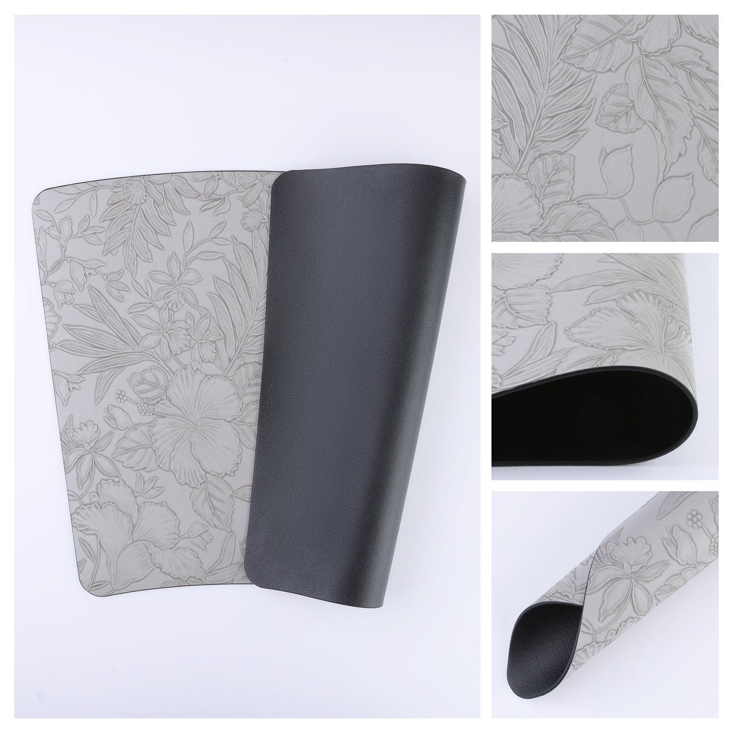 Set of 6 Placemats, Faux Leather Flowers for Kitchen Dining Table Decor 19*12in