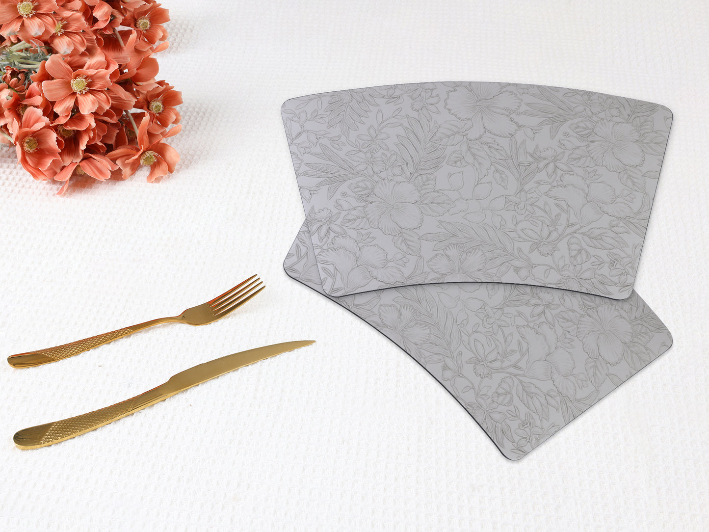 Set of 6 Placemats, Faux Leather Flowers for Kitchen Dining Table Decor 19*12in