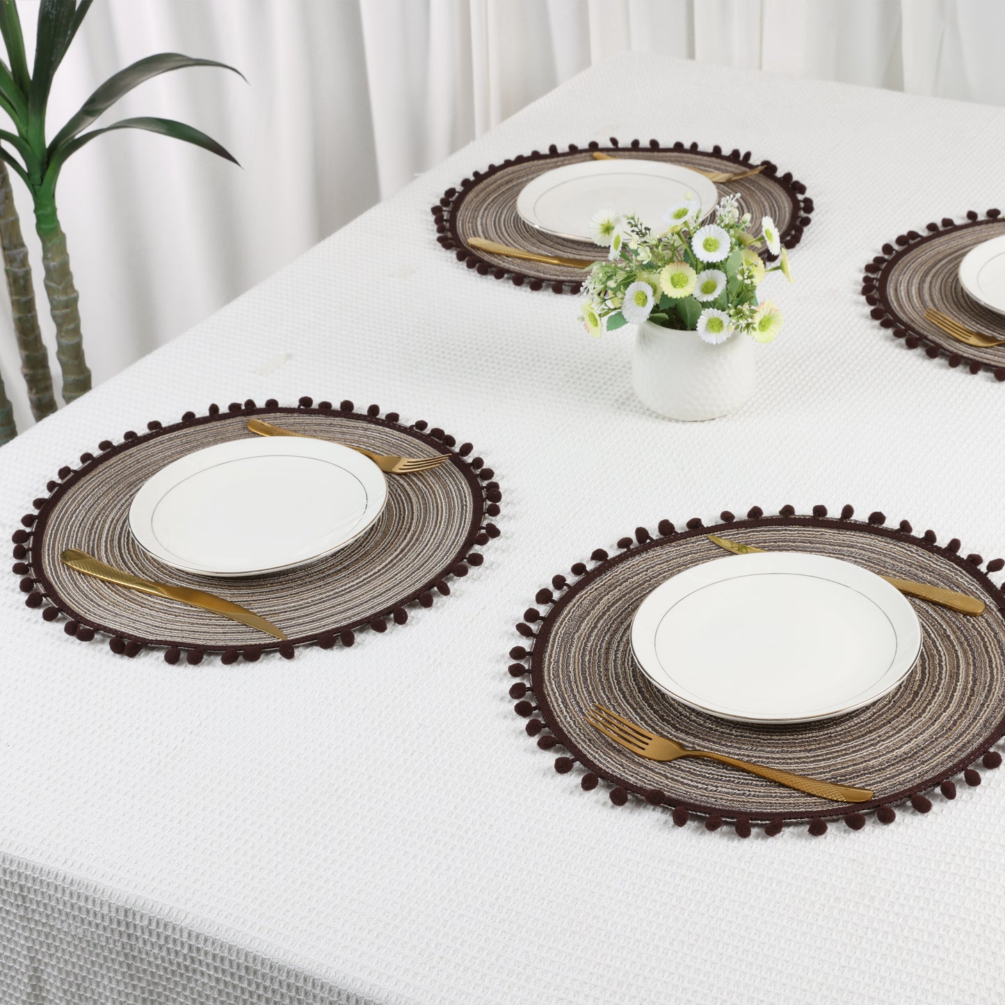 Placemats Set of 6 Polyester for Kitchen Dining Table Decor Heat Resistant 15*15in