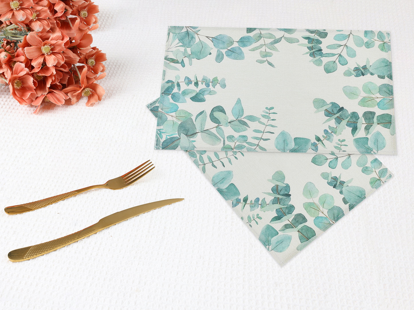 Farmhouse Leaf Placemats Set of 6 Linen for Dining Table Decor Washable Wipe Clean 18*12in