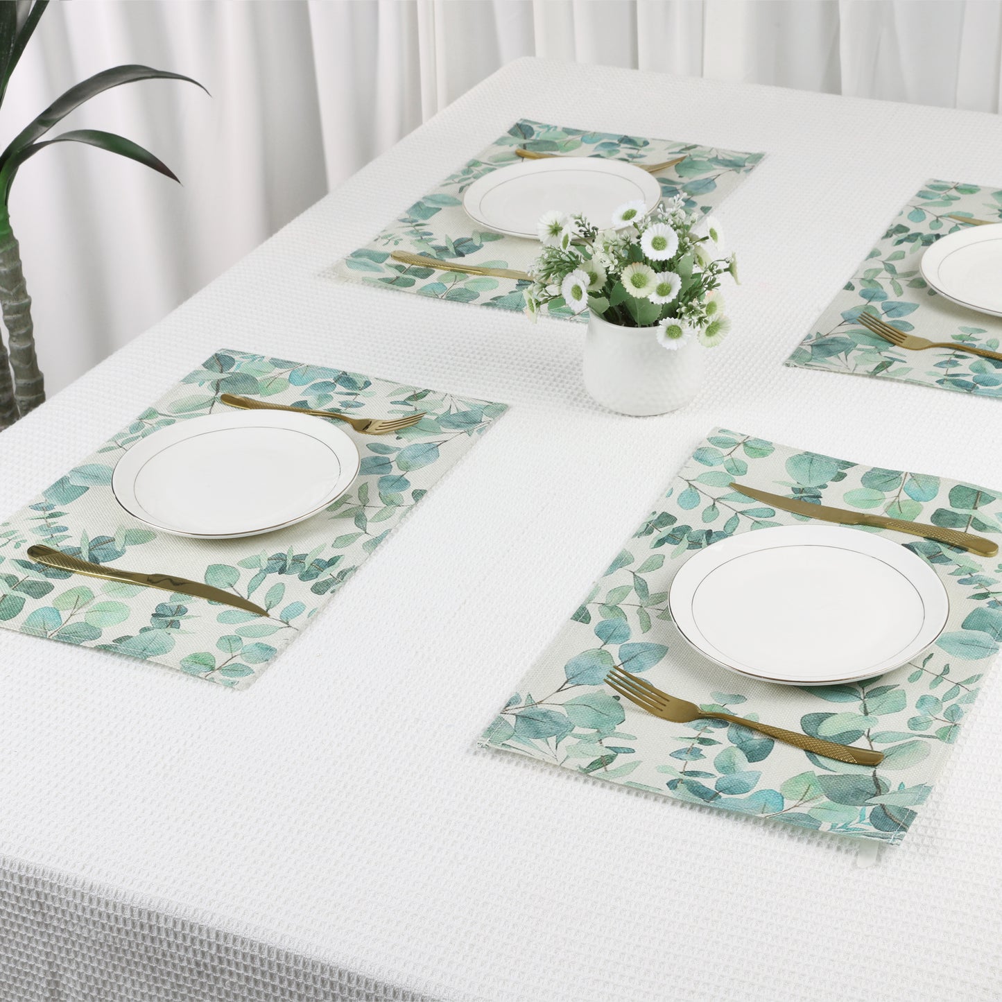 Farmhouse Leaf Placemats Set of 6 Linen for Dining Table Decor Washable Wipe Clean 18*12in