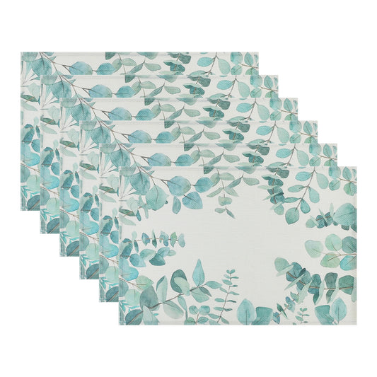 Farmhouse Leaf Placemats Set of 6 Linen for Dining Table Decor Washable Wipe Clean 18*12in