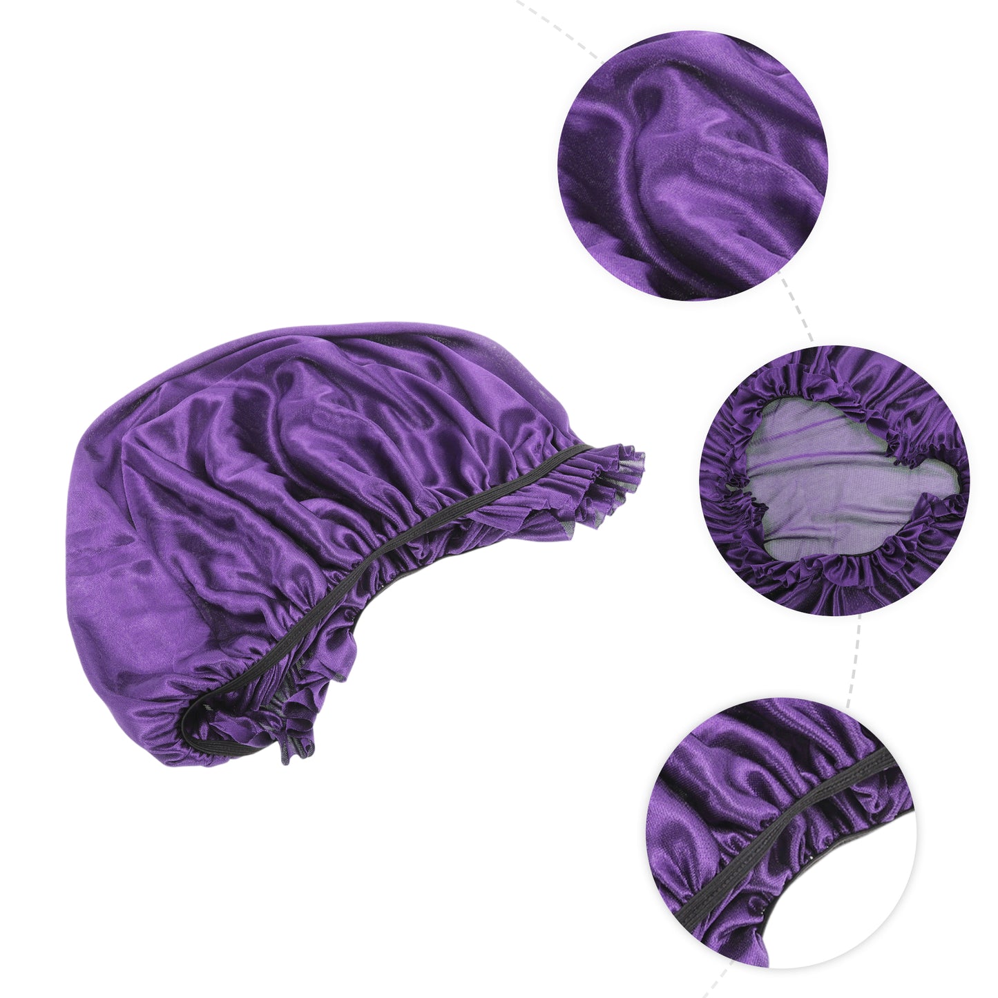 2 Pcs Women Durable Stretcht Shower Cap for Hotel Travel Purple