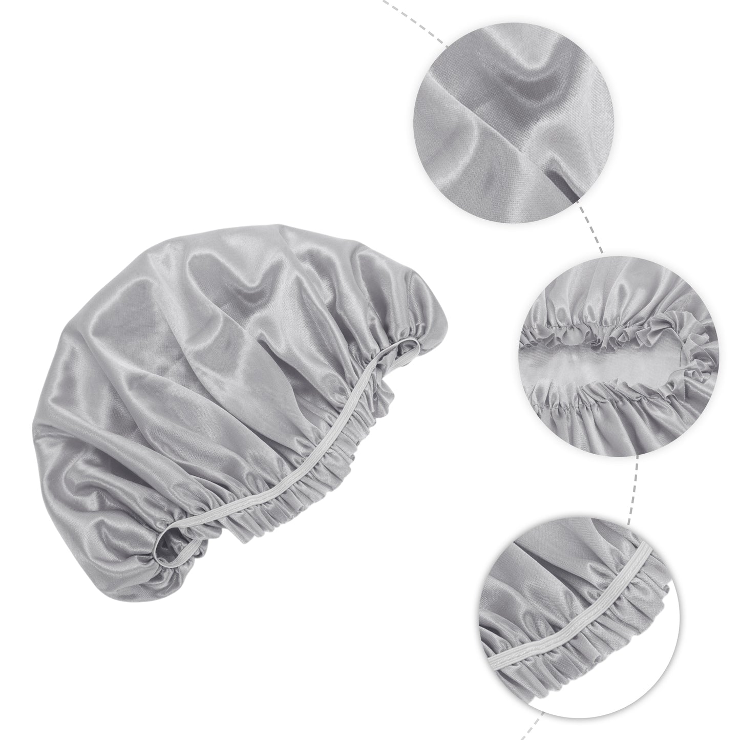 2 Pcs Women Durable Stretcht Shower Cap for Hotel Travel Grey