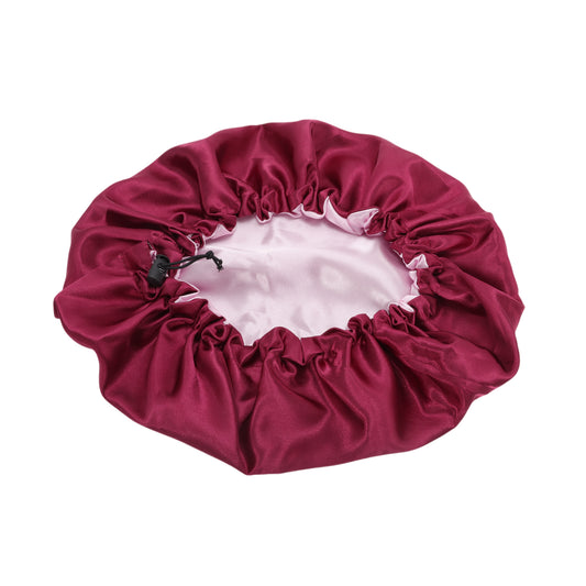 1 Pc Women Adjustable Double Layer Shower Cap for Business Travel Wine Red