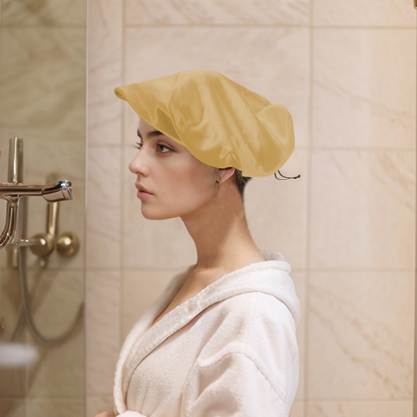 1 Pc Women Adjustable Double Layer Shower Cap for Business Travel Champagne