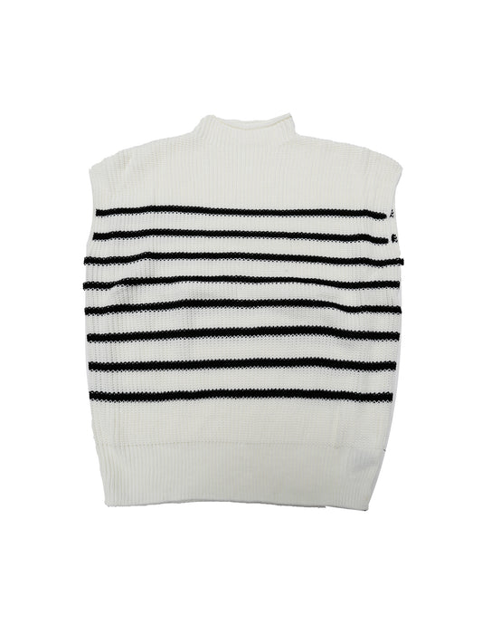 Women's Sleeveless Mock Neck Striped Sweater Vest Casual Cap Sleeve Knit Pullover Tank Top