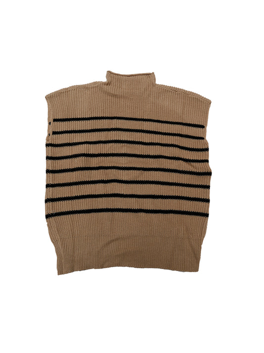 Women's Sleeveless Mock Neck Striped Sweater Vest Casual Cap Sleeve Knit Pullover Tank Top