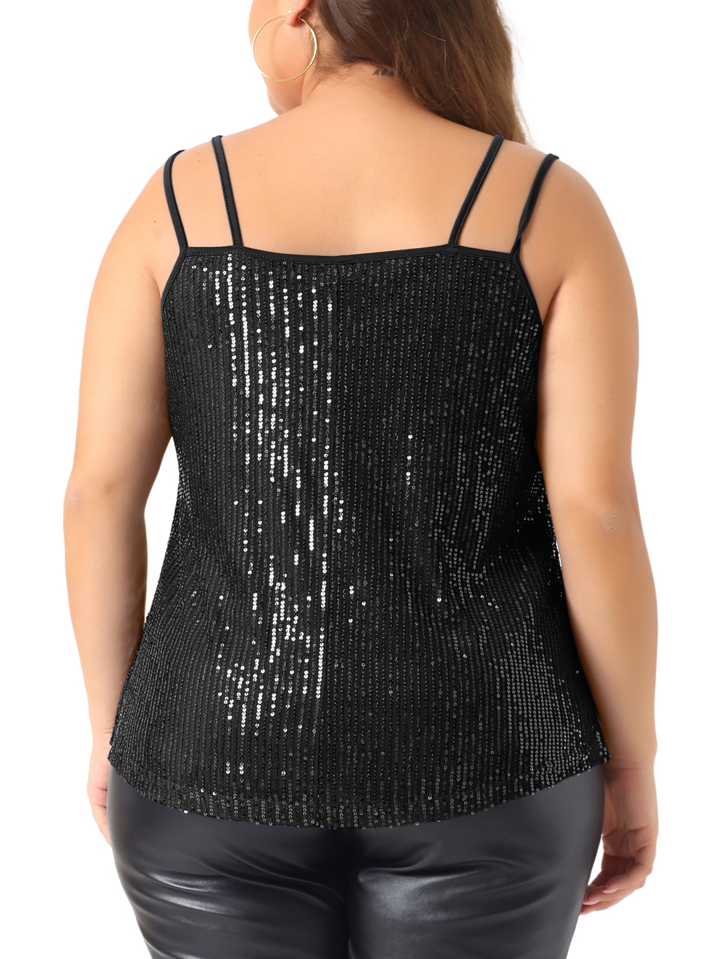 Women Plus Size Sequin Tops Metallic Sparkle Sleeveless Spaghetti Strap Cami Party Tank Top