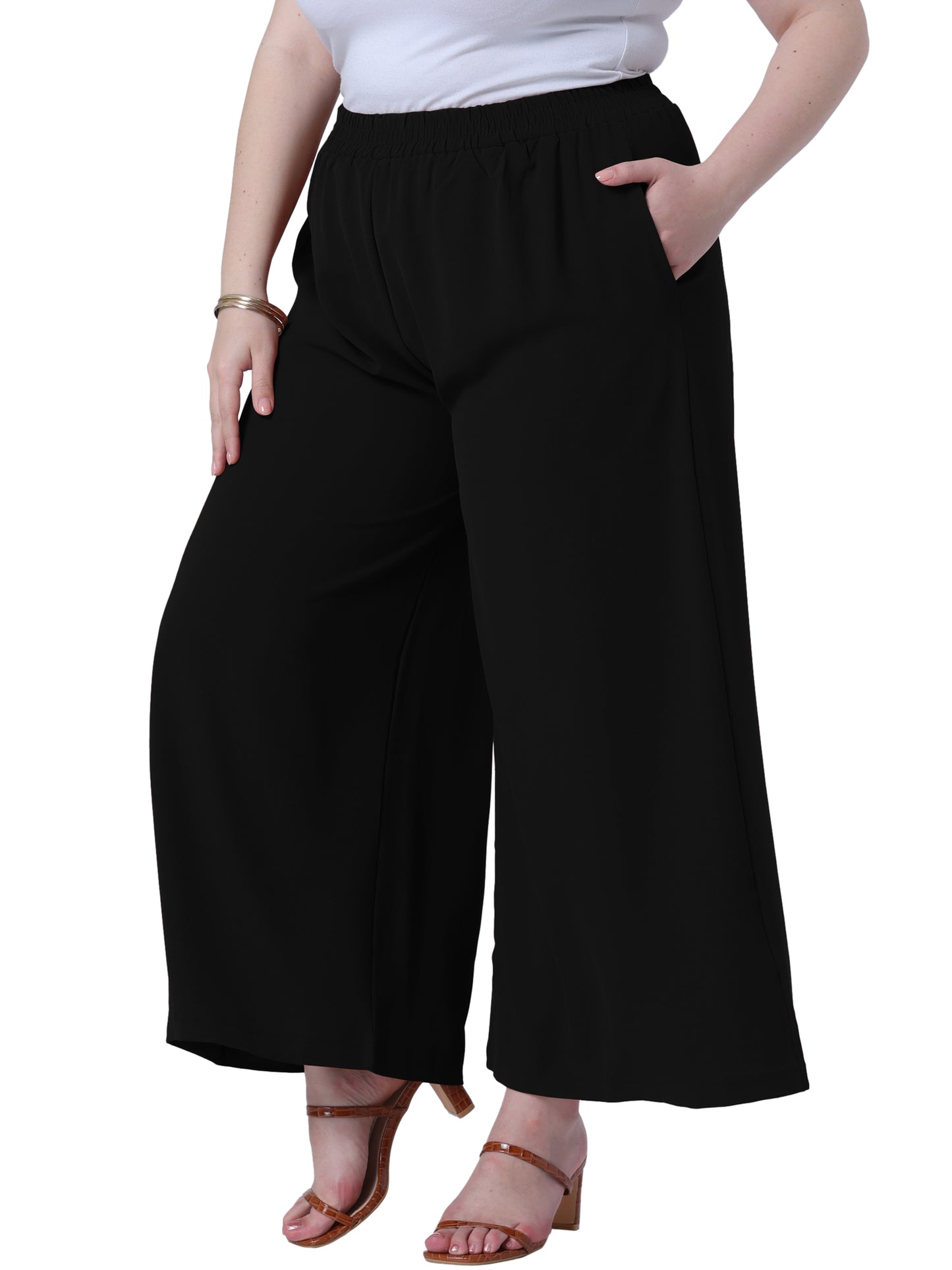 Women Plus Size Palazzo Pants Wide Leg with Pockets Casual Summer Pants