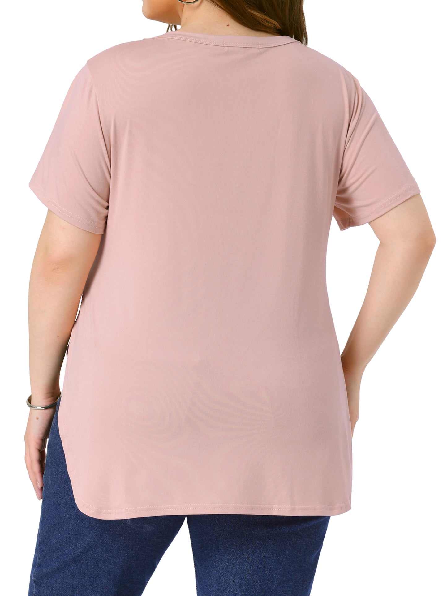 Women Plus Size Top Summer Short Sleeve Round Neck Side Split Hem T-Shirt
