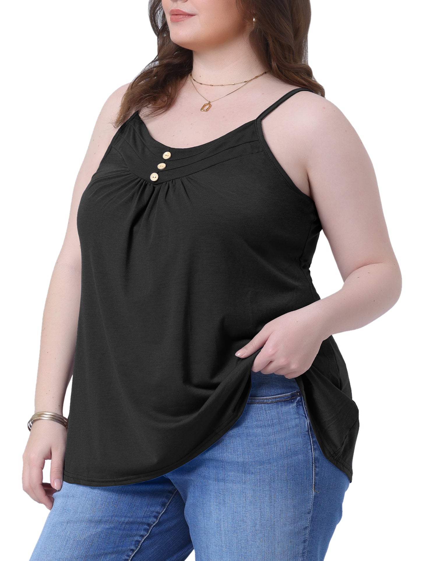 Women's Plus Size Summer Casual Tank Tops Button V Neck Pleated Camisoles Cami Top