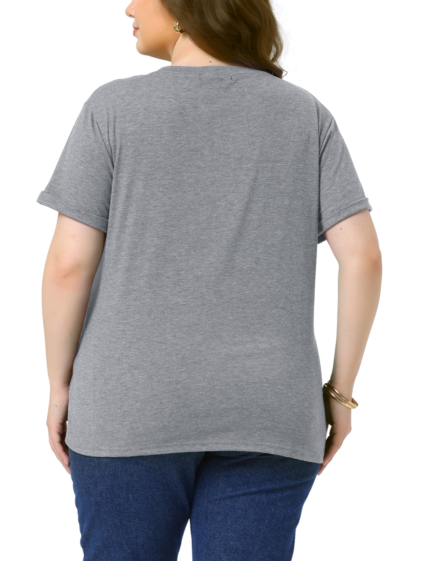 Women Plus Size T-Shirt Short Sleeve Notched V Neck Lightweight Casual Summer Tees Top