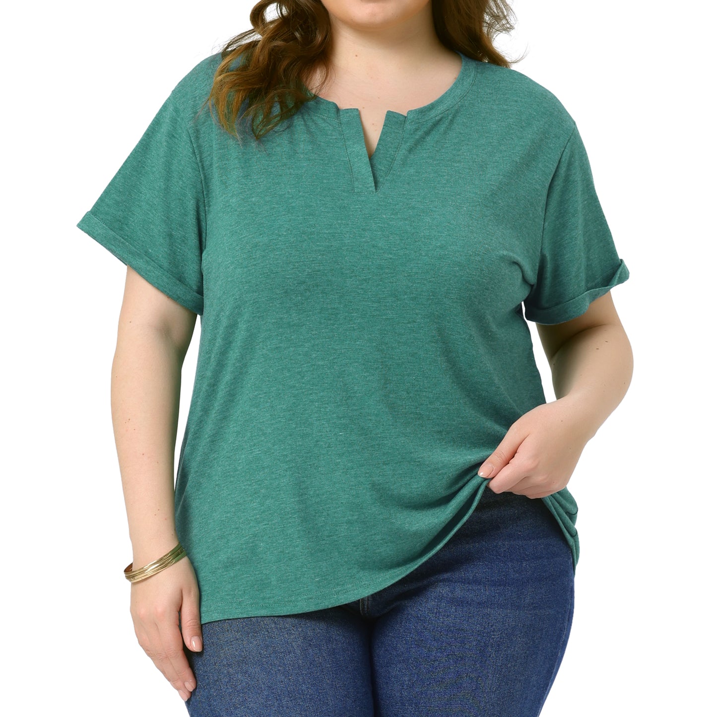 Women Plus Size T-Shirt Short Sleeve Notched V Neck Lightweight Casual Summer Tees Top