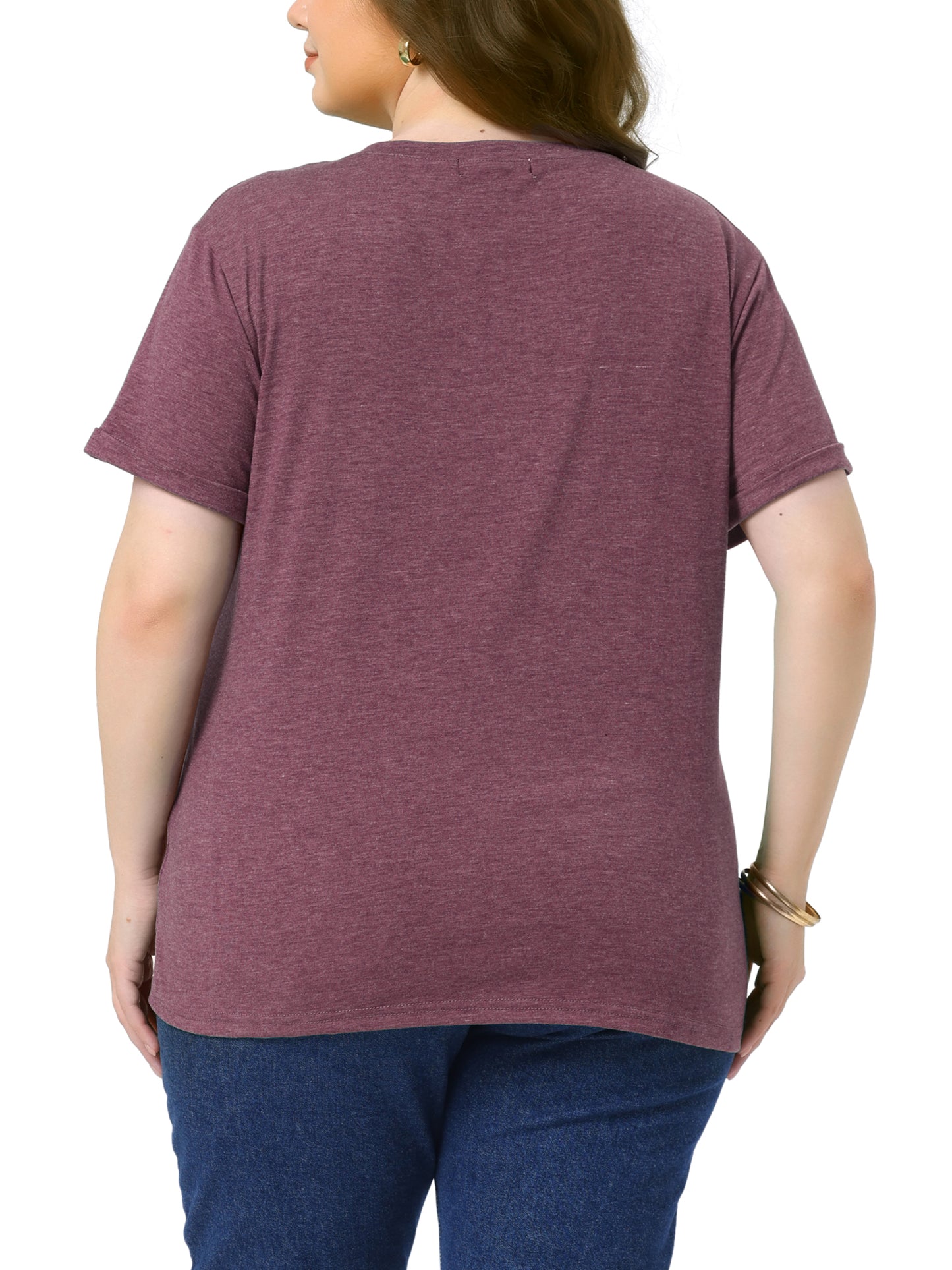 Women Plus Size T-Shirt Short Sleeve Notched V Neck Lightweight Casual Summer Tees Top