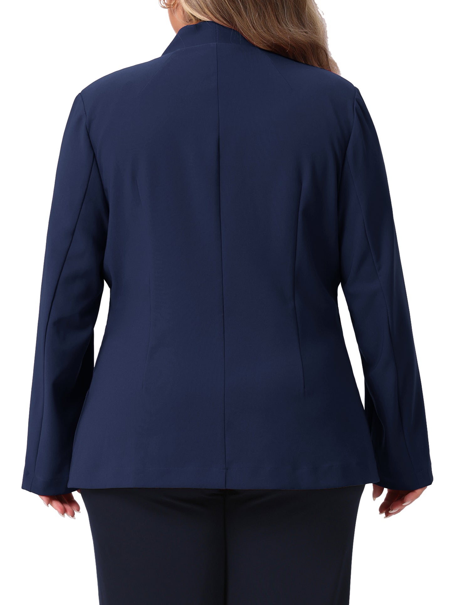Women's Plus Size Business Casual Collarless Open Front Long Sleeve Work Office Blazer Jacket with Pockets