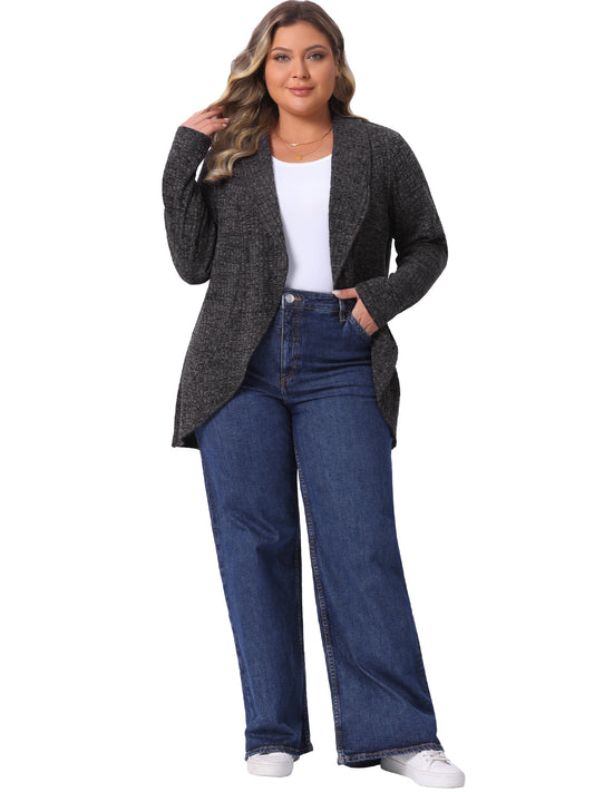 Women Plus Size Sweaters Cardigans Lapel Long Sleeve Open Front Irregular Hem Knit Cardigan