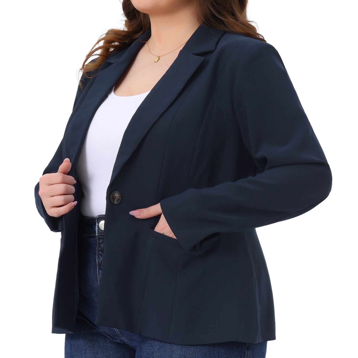 Women Plus Size Business Casual Long Sleeve Lapel Pockets Open Front Suit Jackets Work Blazer