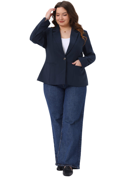Chaqueta de traje de trabajo para mujer, de talla grande, informal, de negocios, de manga larga, con bolsillos de solapa y abertura frontal