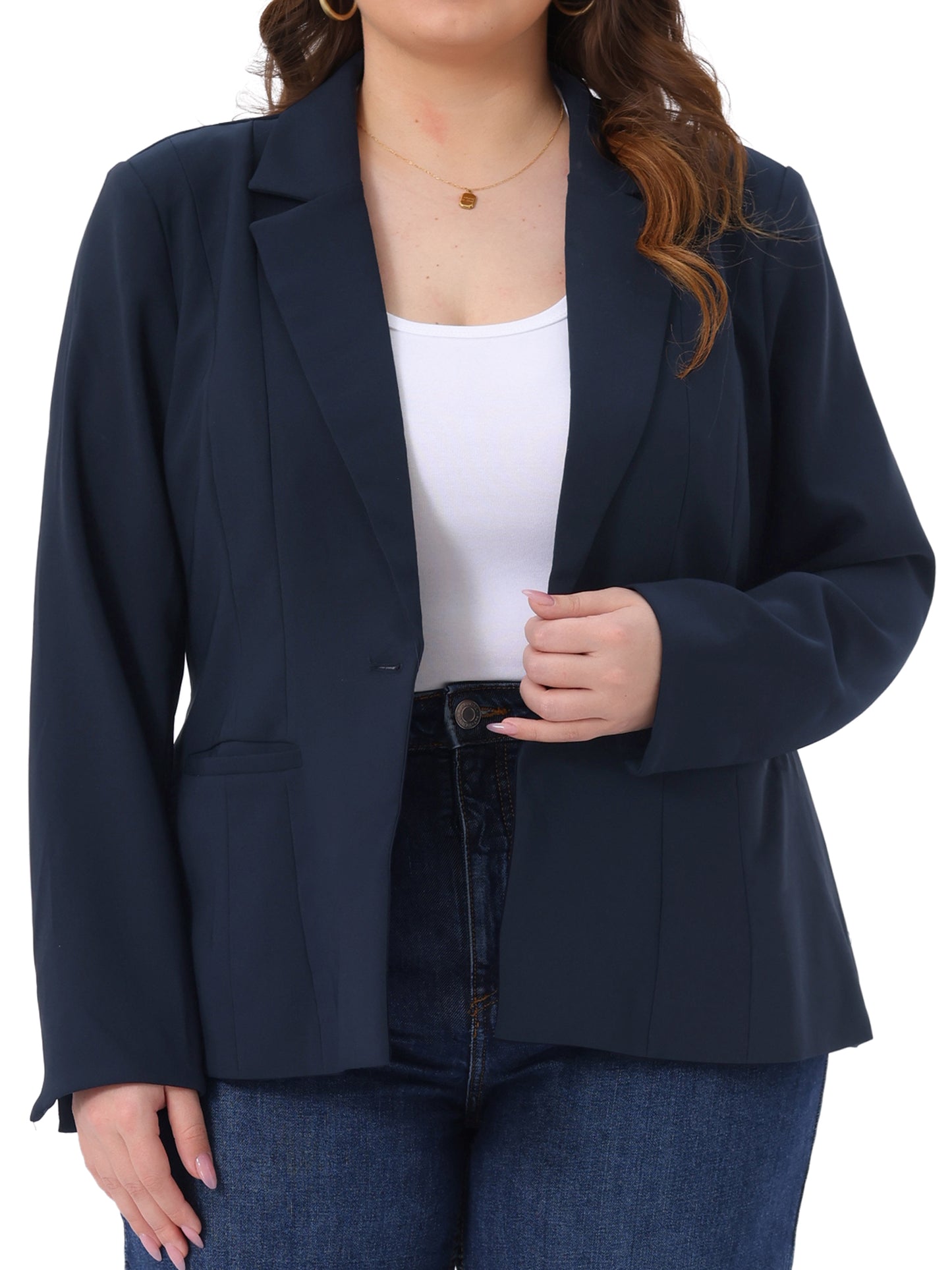 Women Plus Size Business Casual Long Sleeve Lapel Pockets Open Front Suit Jackets Work Blazer